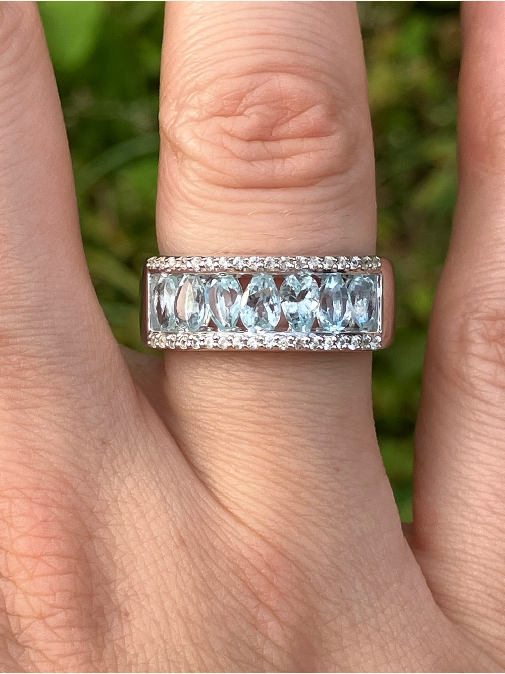 Genuine Aquamarine Sterling Silver Ring Size 6.75